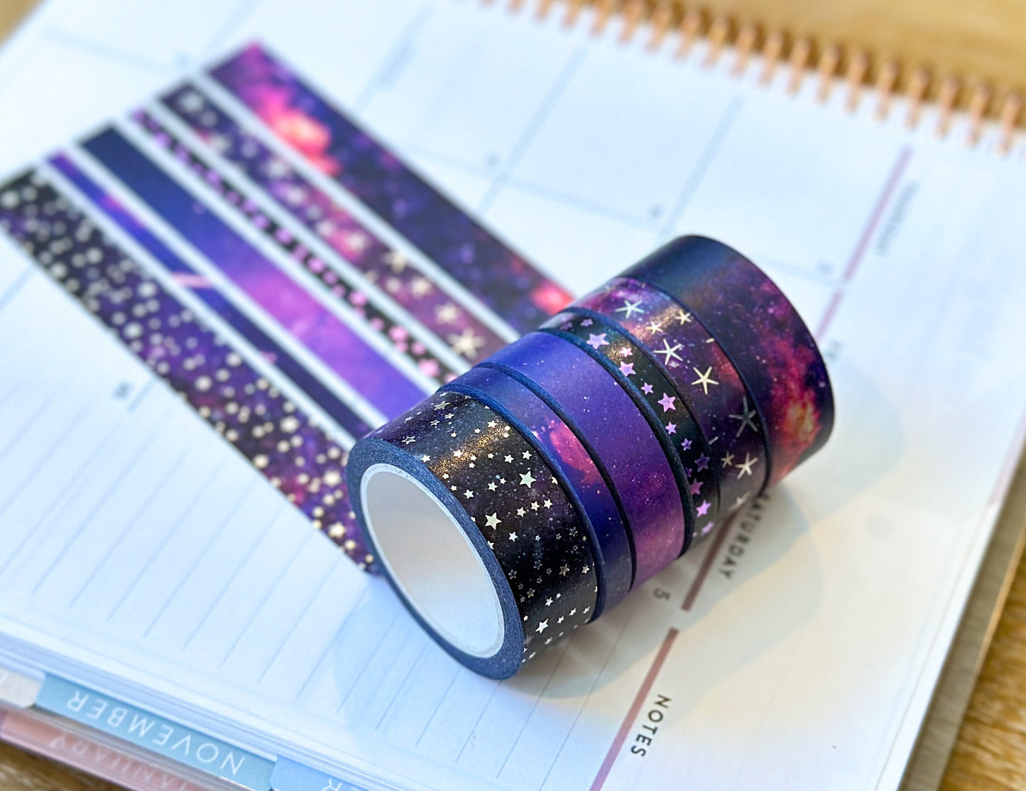 FOILED Galaxy Space Purple & Black Stars Celestial Astrology Washi Tape Set (#W011)