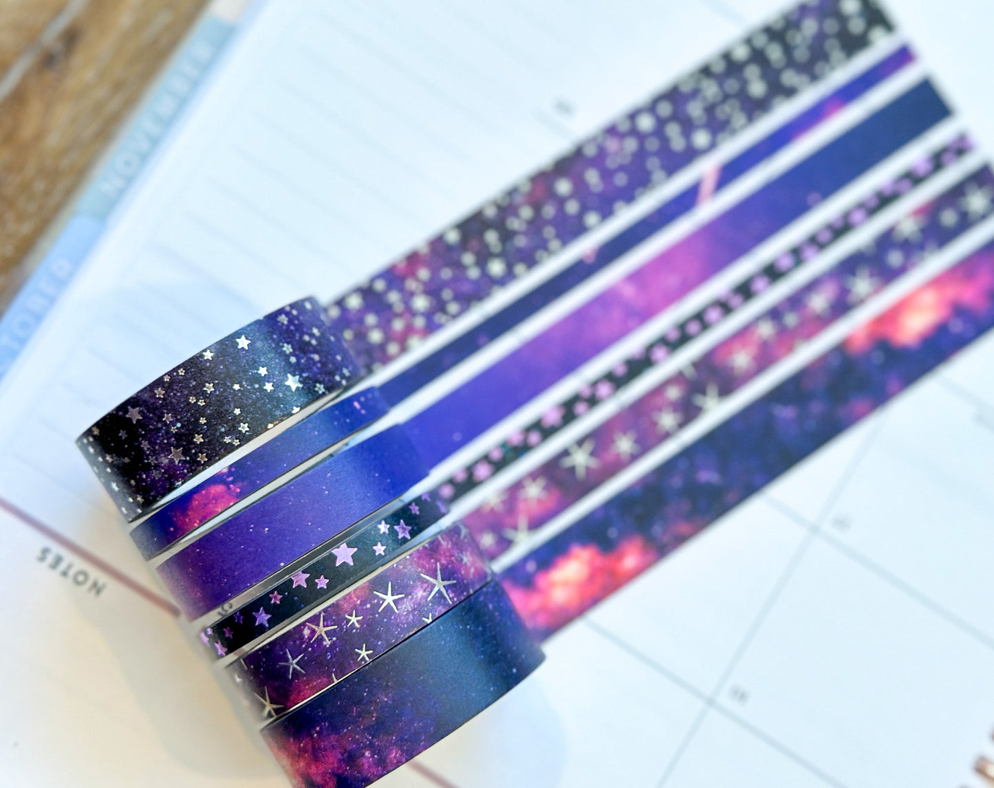 FOILED Galaxy Space Purple & Black Stars Celestial Astrology Washi Tape Set (#W011)