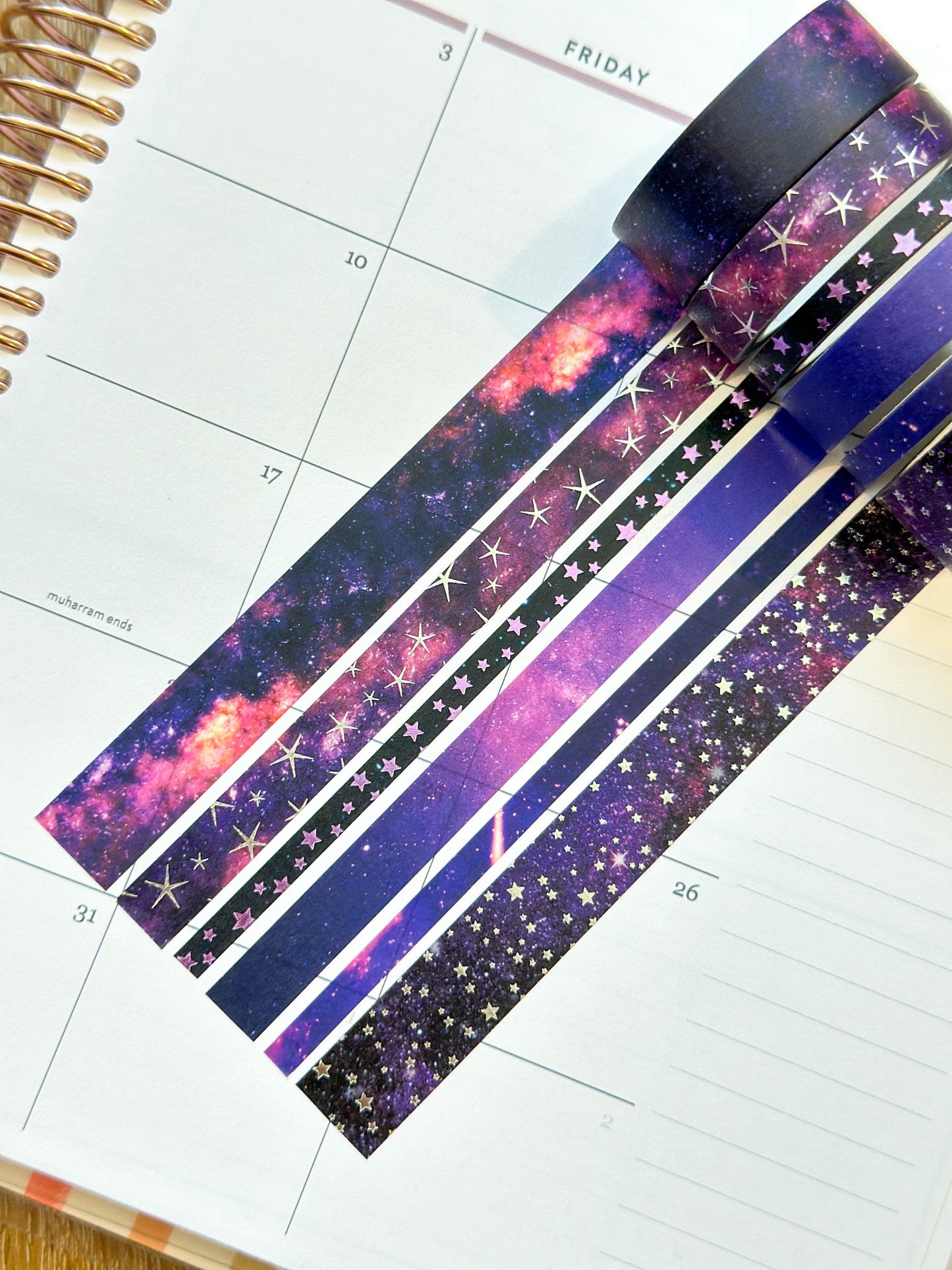 FOILED Galaxy Space Purple & Black Stars Celestial Astrology Washi Tape Set (#W011)