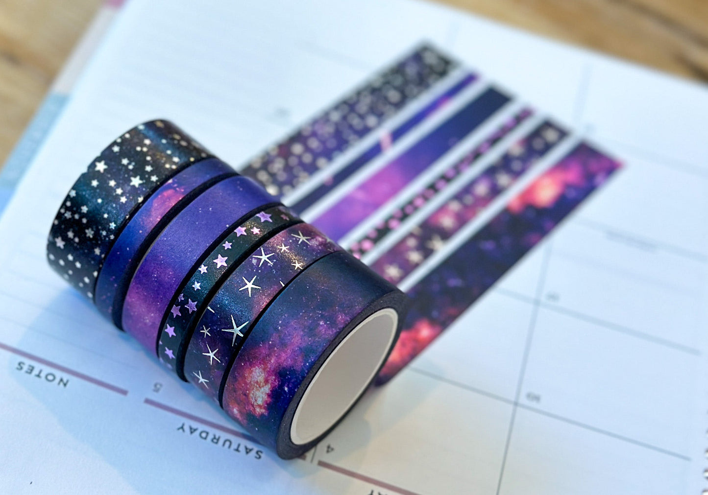 FOILED Galaxy Space Purple & Black Stars Celestial Astrology Washi Tape Set (#W011)