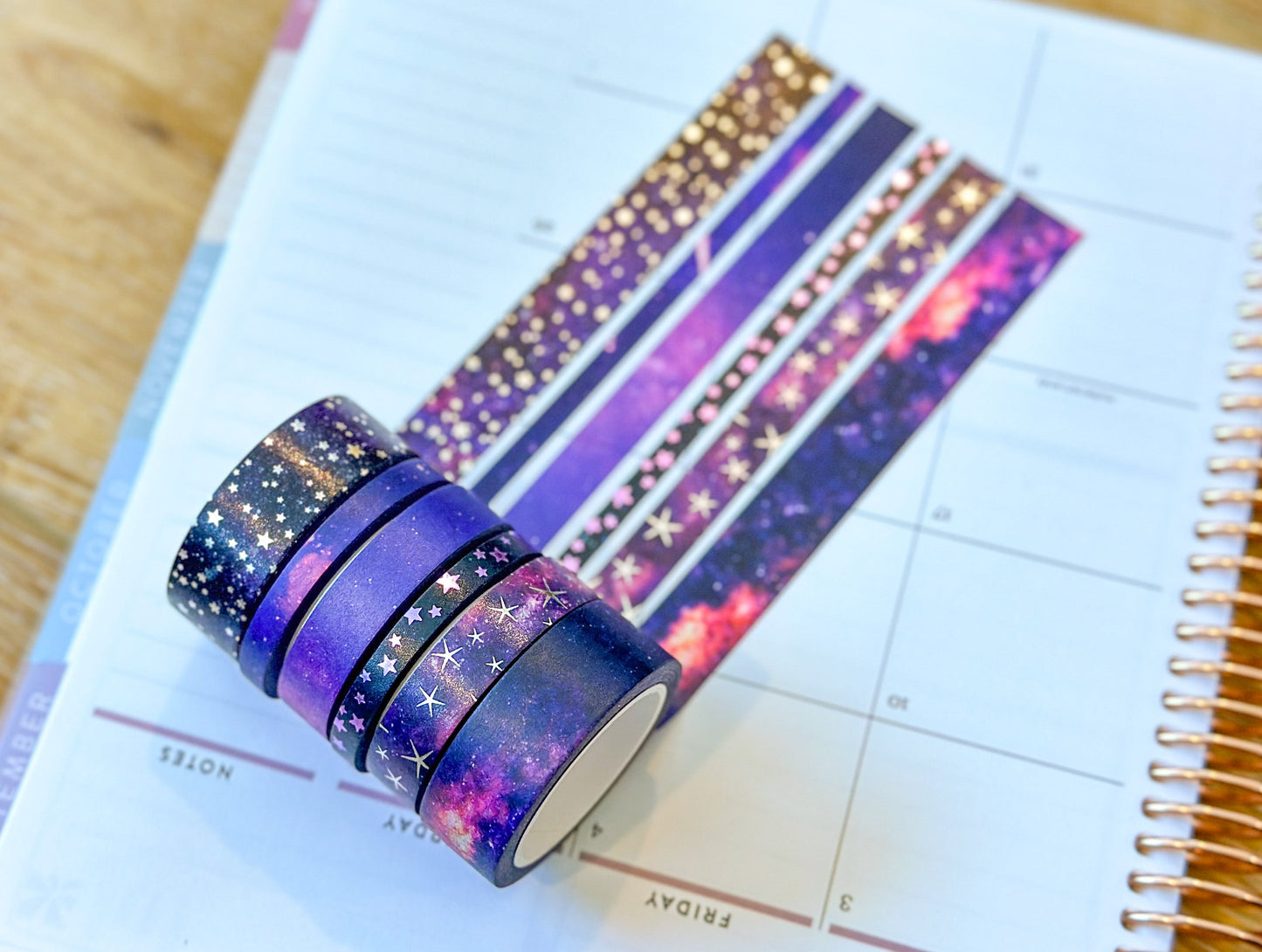 FOILED Galaxy Space Purple & Black Stars Celestial Astrology Washi Tape Set (#W011)
