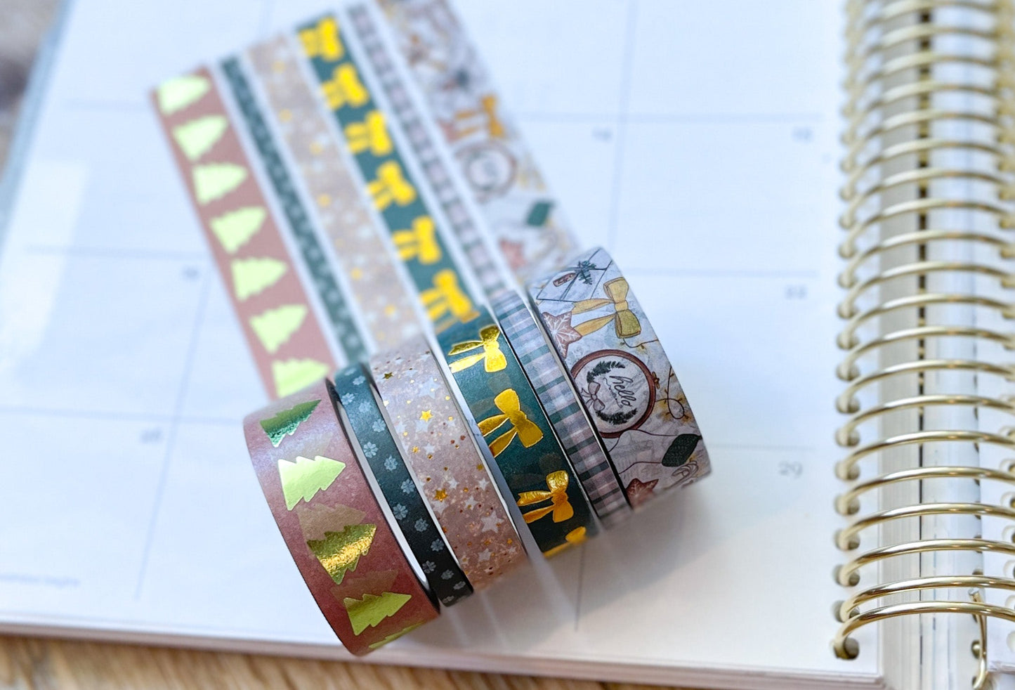 FOILED Christmas Gold & Green Modern Holidays Washi Tape Set (#W072)