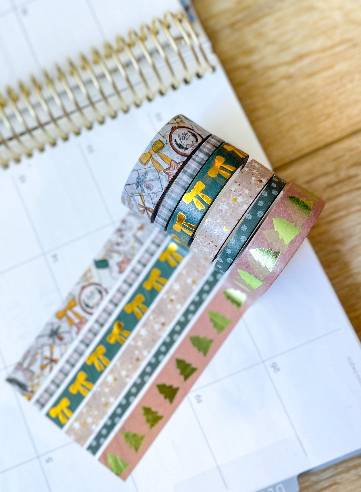 FOILED Christmas Gold & Green Modern Holidays Washi Tape Set (#W072)