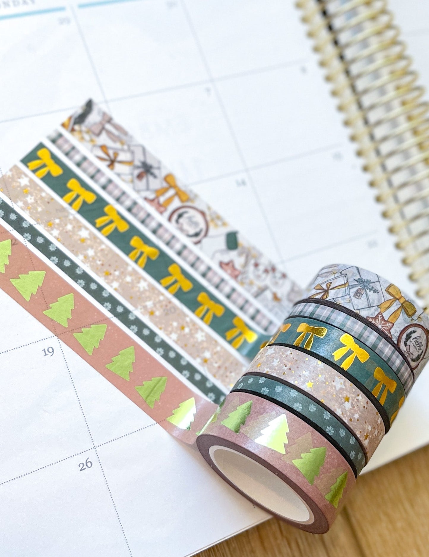 FOILED Christmas Gold & Green Modern Holidays Washi Tape Set (#W072)