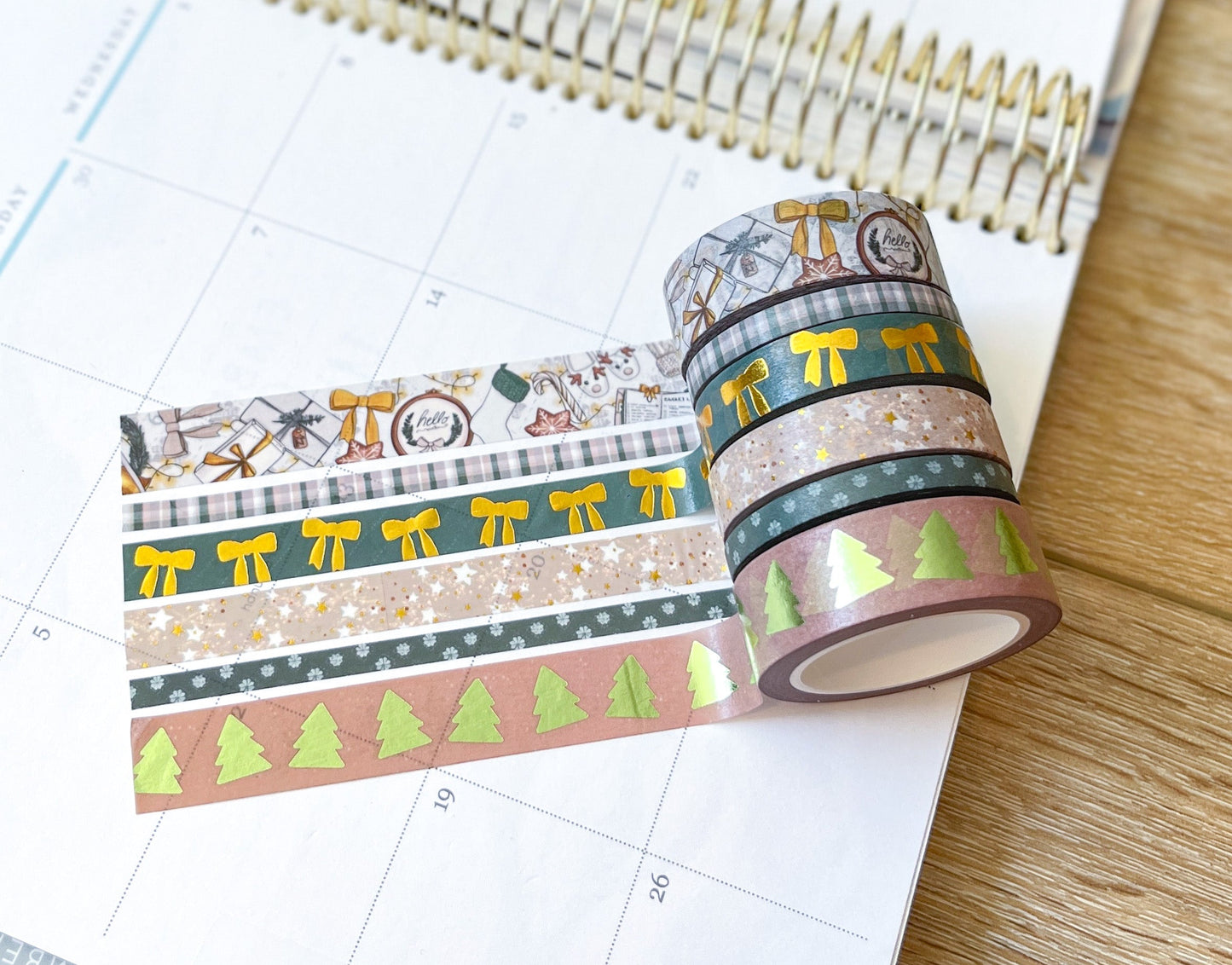 FOILED Christmas Gold & Green Modern Holidays Washi Tape Set (#W072)