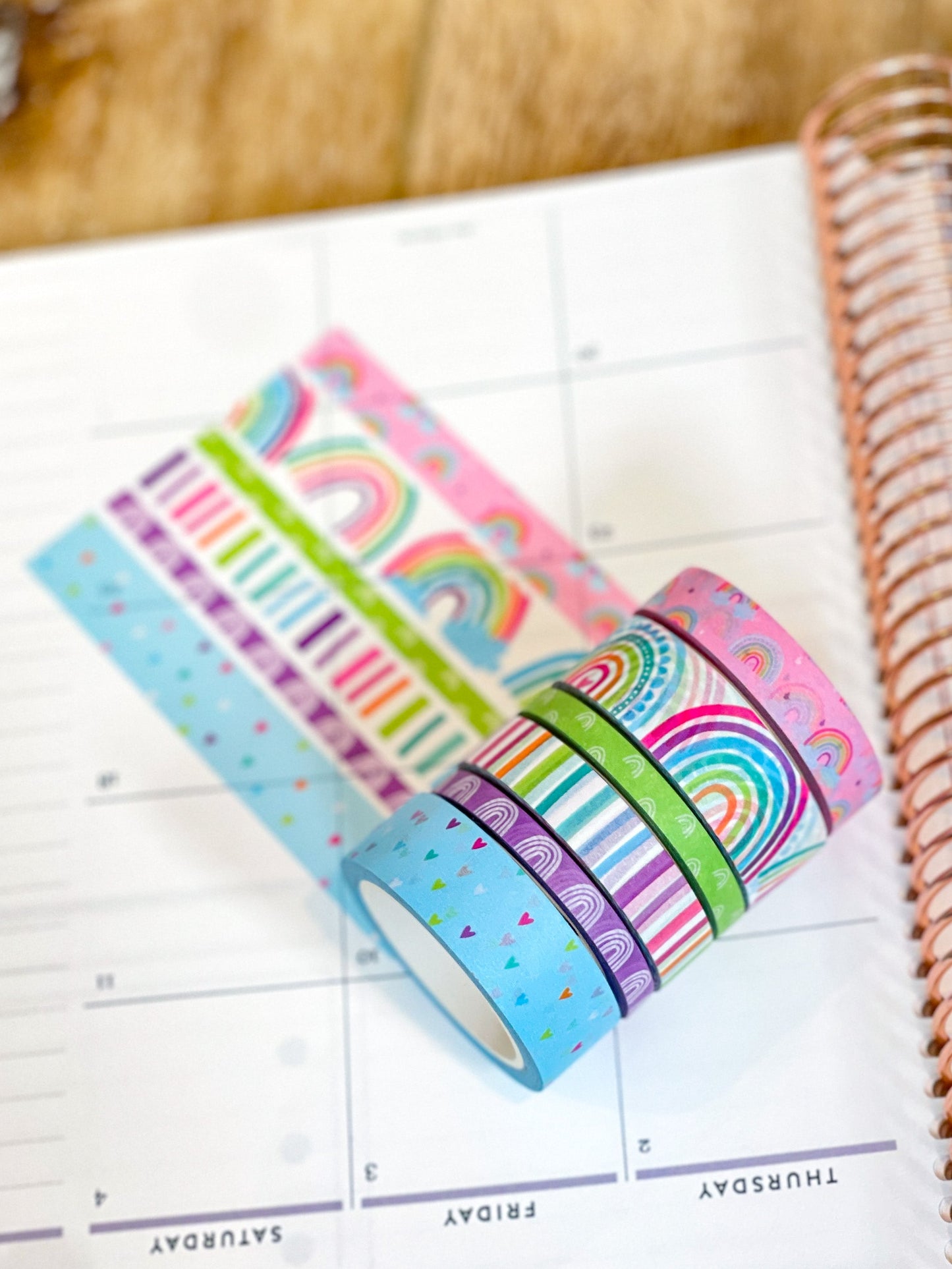 Light Blue Boho Rainbow Spring Washi Tape Set (#W079)