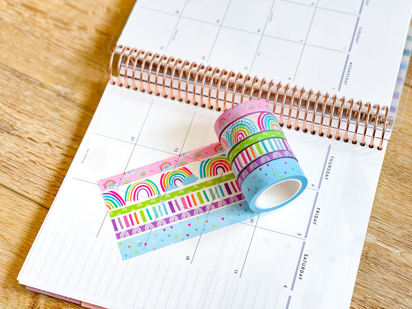 Light Blue Boho Rainbow Spring Washi Tape Set (#W079)