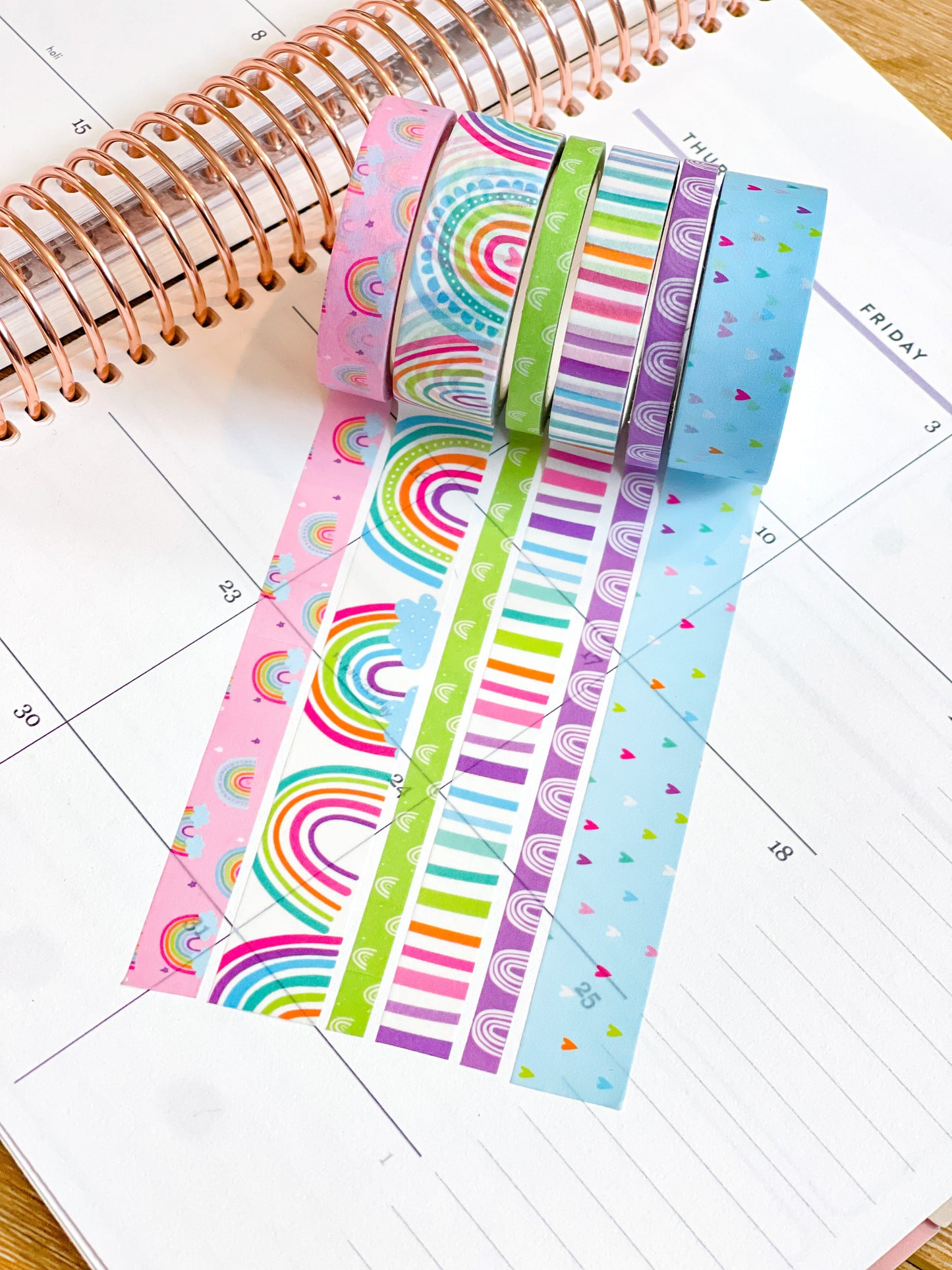 Light Blue Boho Rainbow Spring Washi Tape Set (#W079)