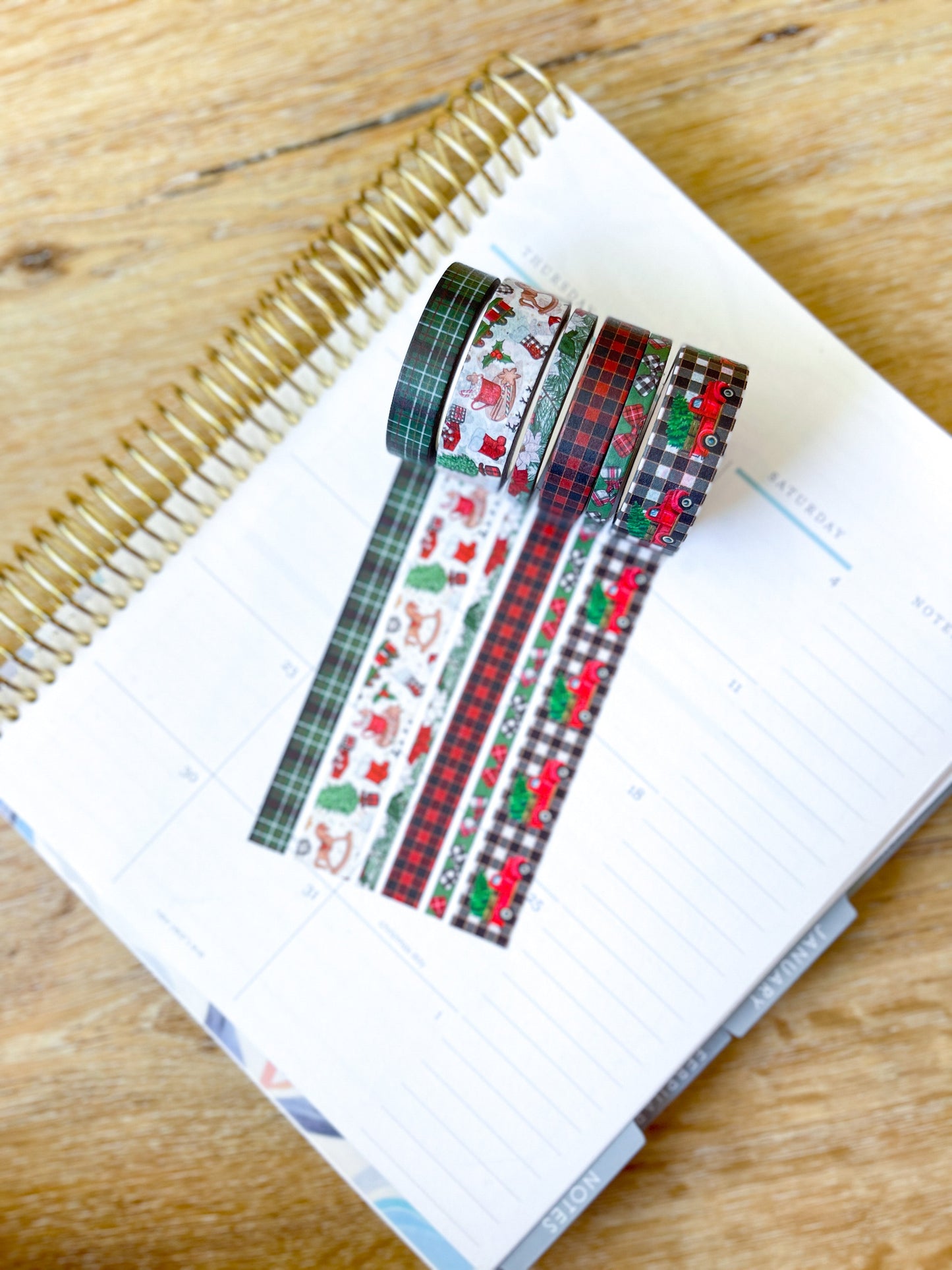 Christmas Rustic Red Truck Buffalo Plaid Green & Red Holiday Washi Tape Set (#W073)