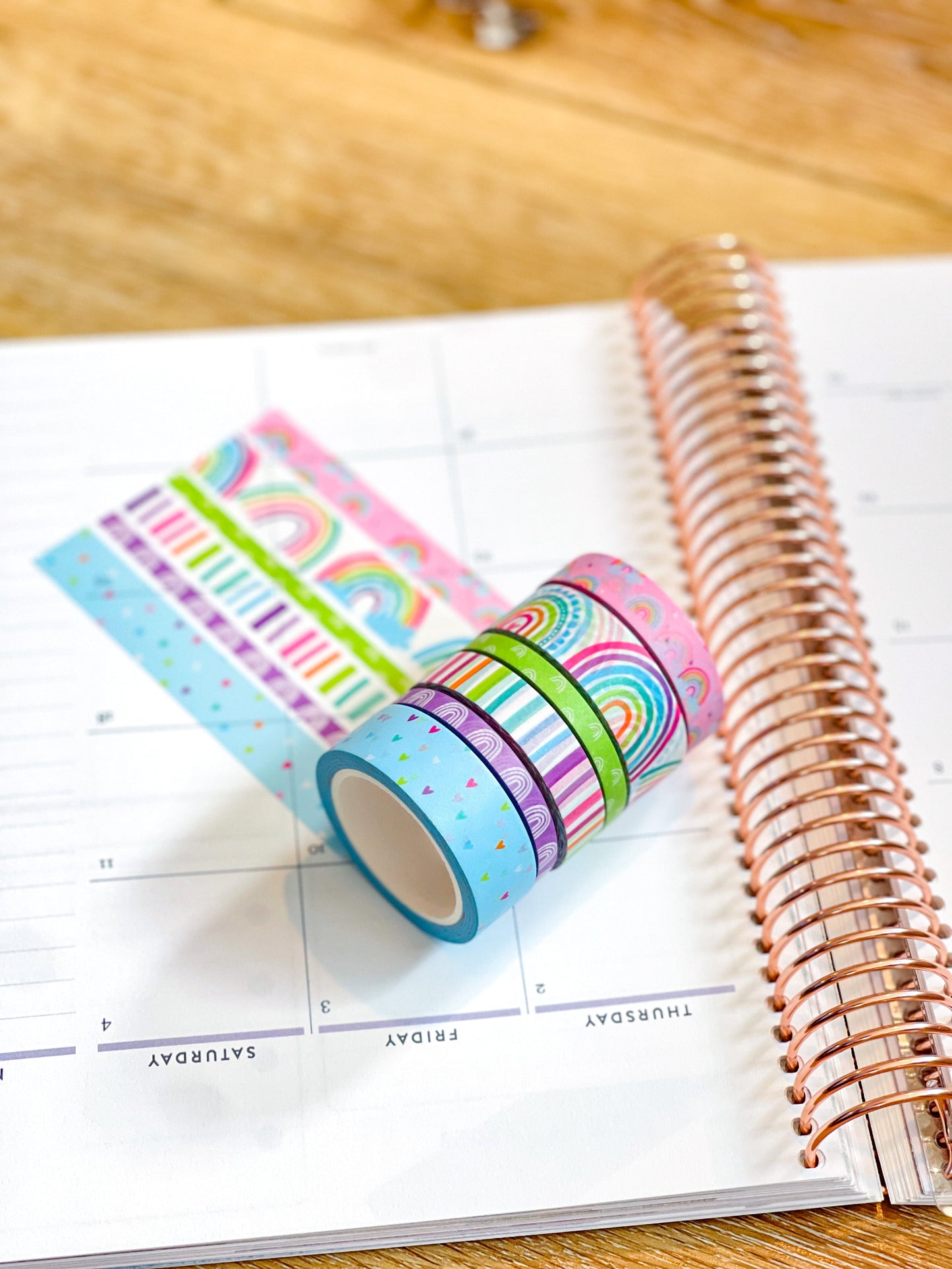 Light Blue Boho Rainbow Spring Washi Tape Set (#W079)