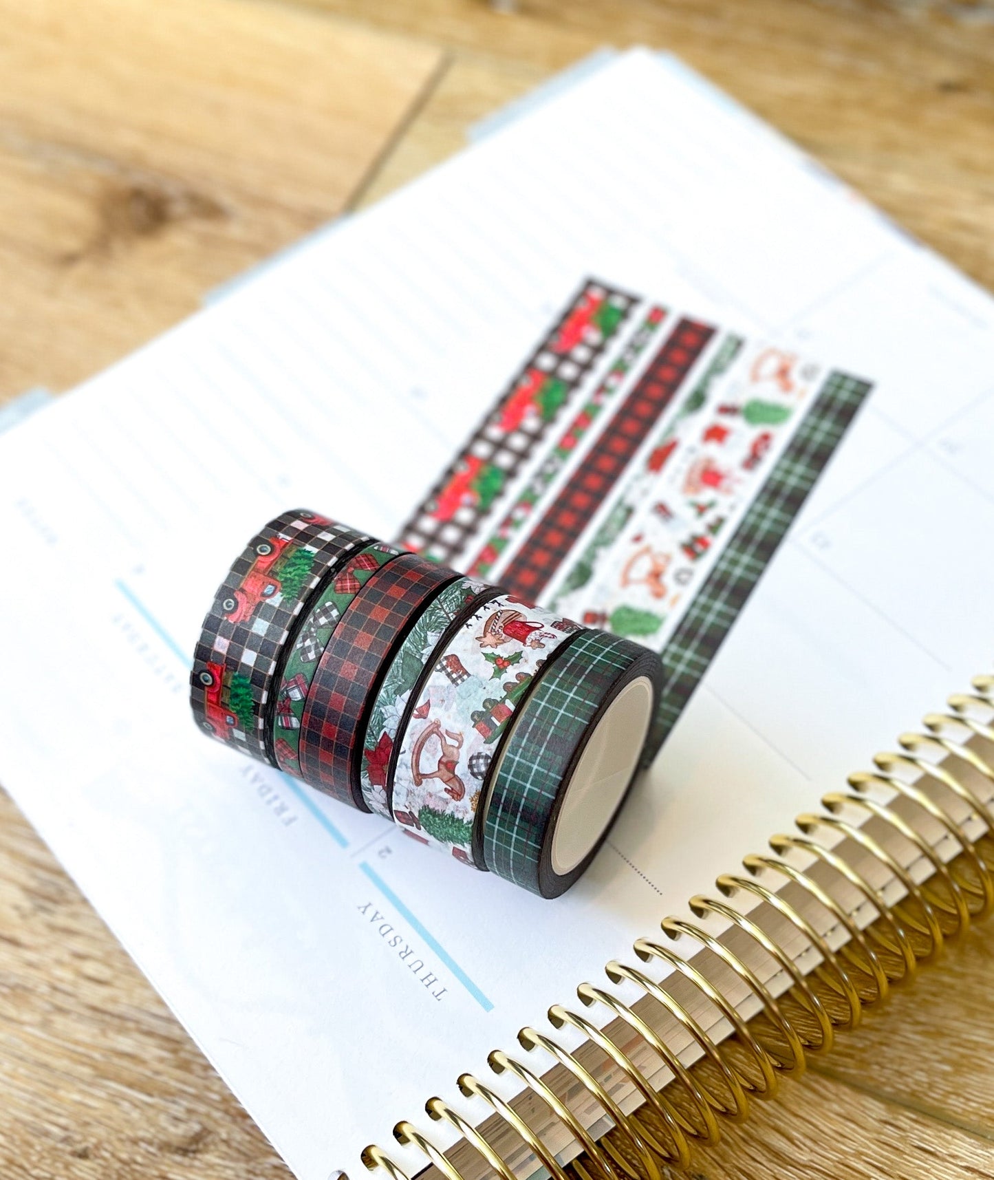 Christmas Rustic Red Truck Buffalo Plaid Green & Red Holiday Washi Tape Set (#W073)