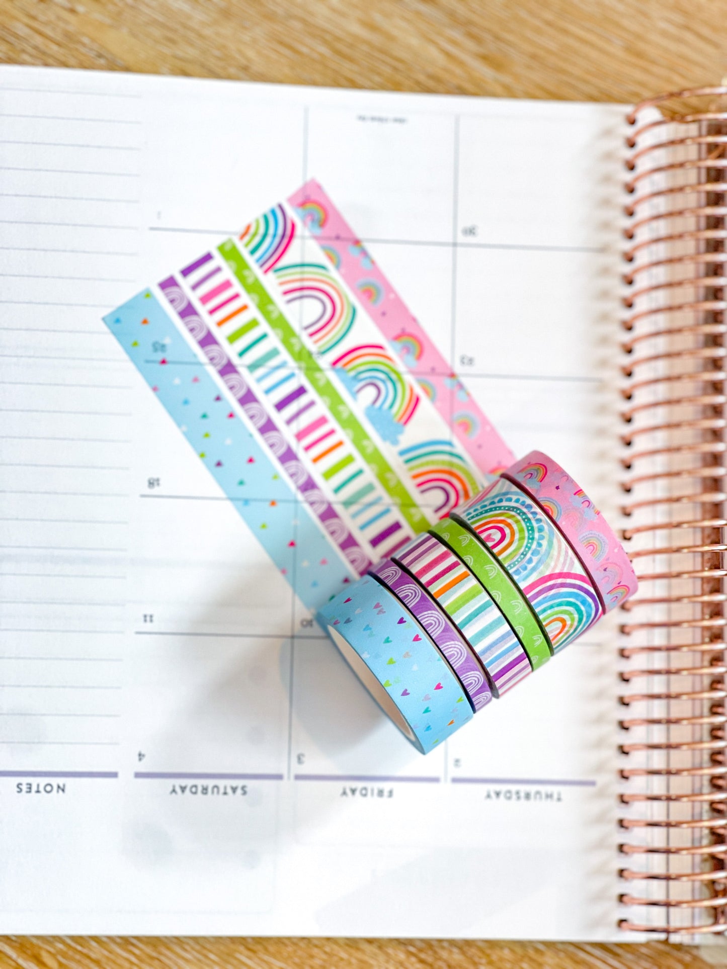 Light Blue Boho Rainbow Spring Washi Tape Set (#W079)