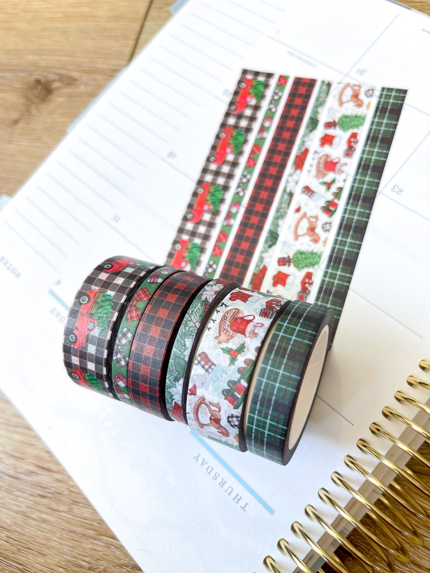 Christmas Rustic Red Truck Buffalo Plaid Green & Red Holiday Washi Tape Set (#W073)