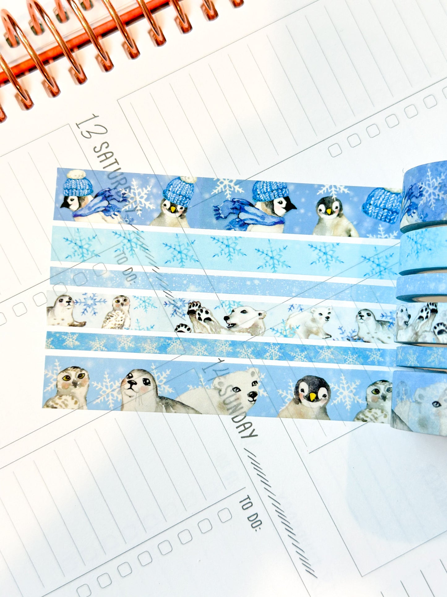 Snow Animals Penguins Polar Bears Seals Winter Arctic Animals Washi Tape Set January 2024 - W099