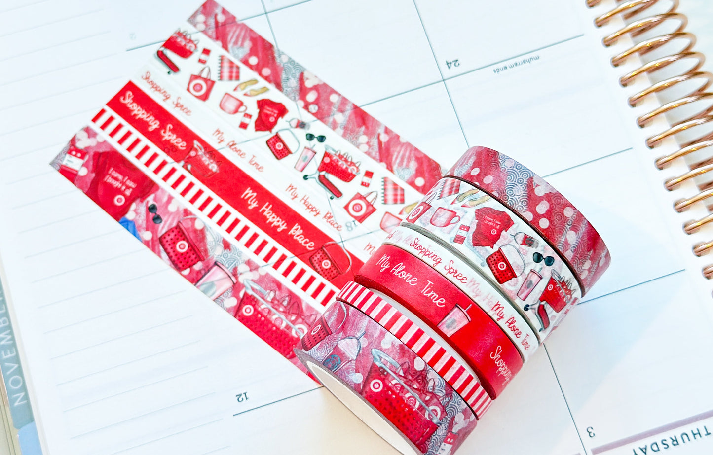 Shopping Spree Red Me Time Alone Time Washi Tape Set - W052