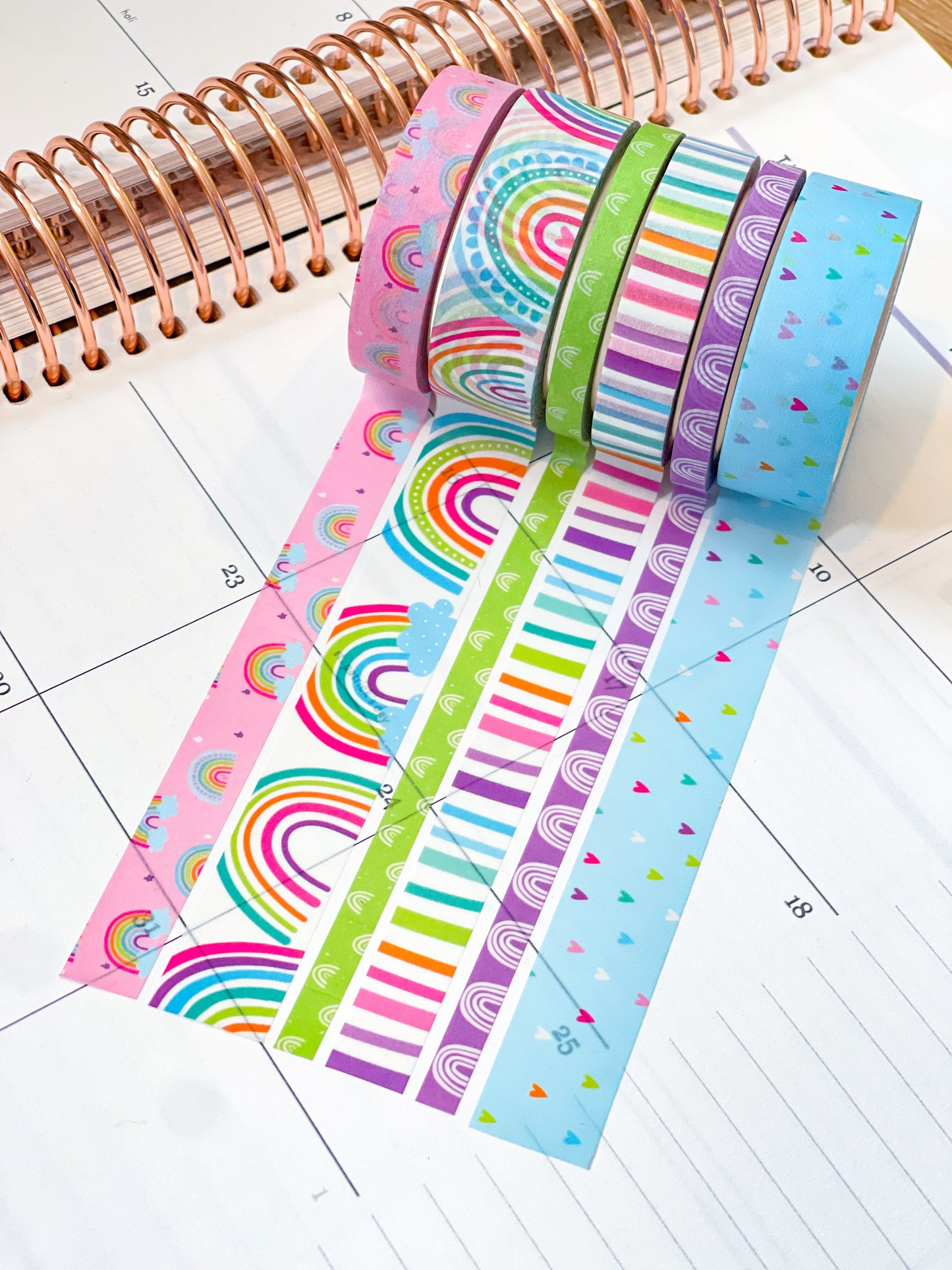 Light Blue Boho Rainbow Spring Washi Tape Set (#W079)