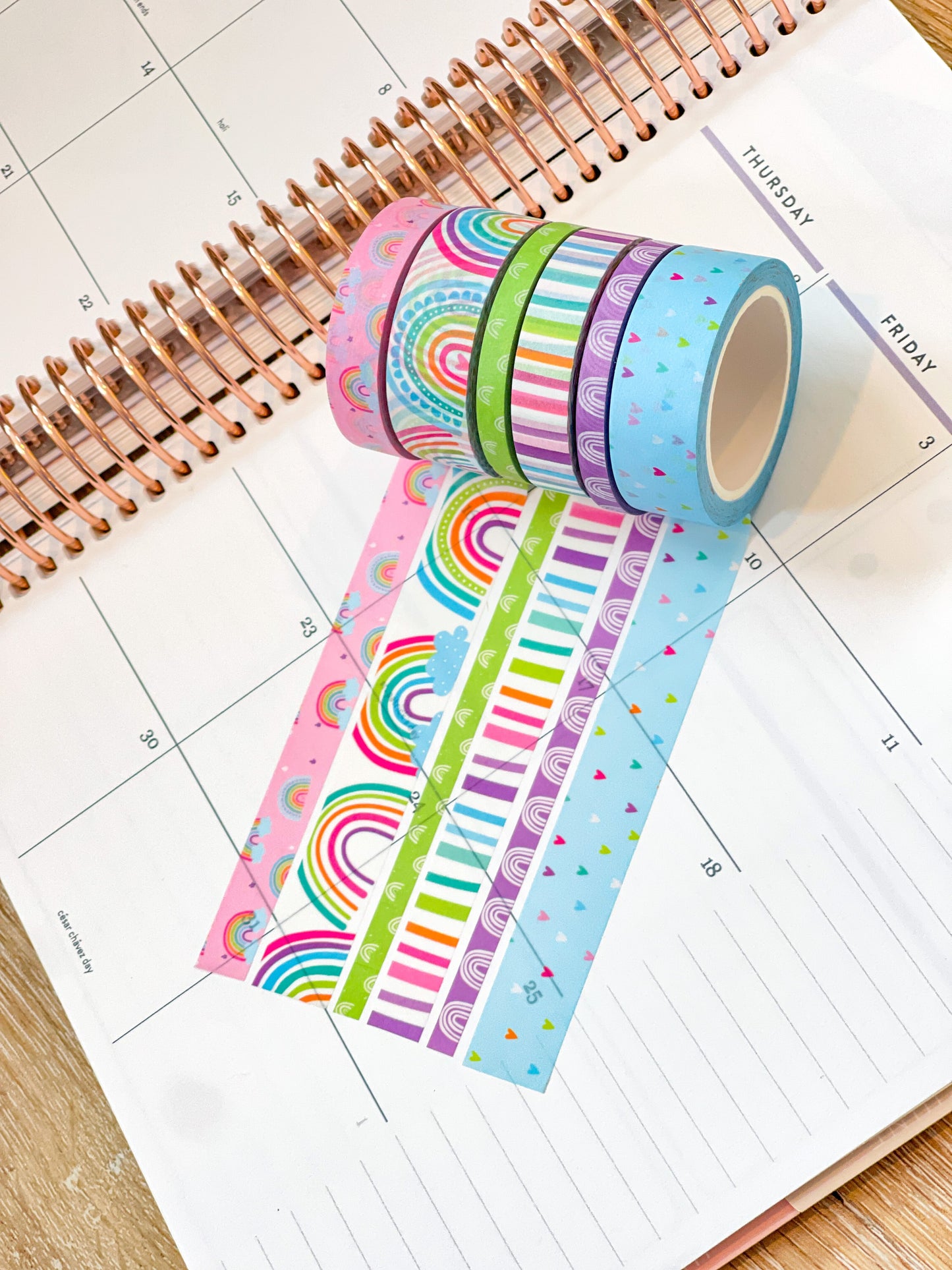 Light Blue Boho Rainbow Spring Washi Tape Set (#W079)