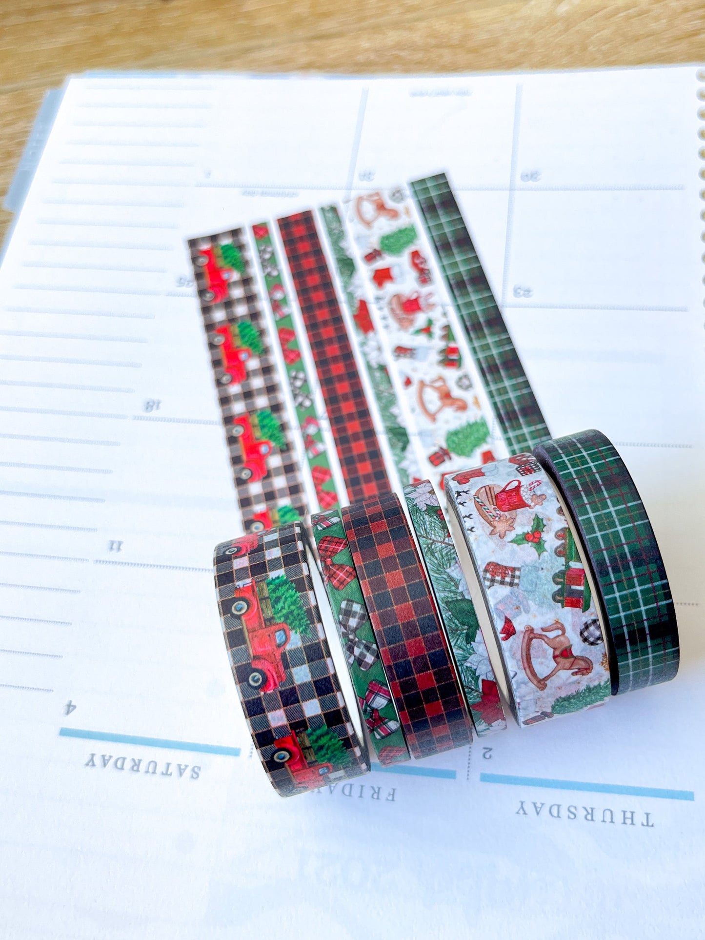 Christmas Rustic Red Truck Buffalo Plaid Green & Red Holiday Washi Tape Set (#W073)