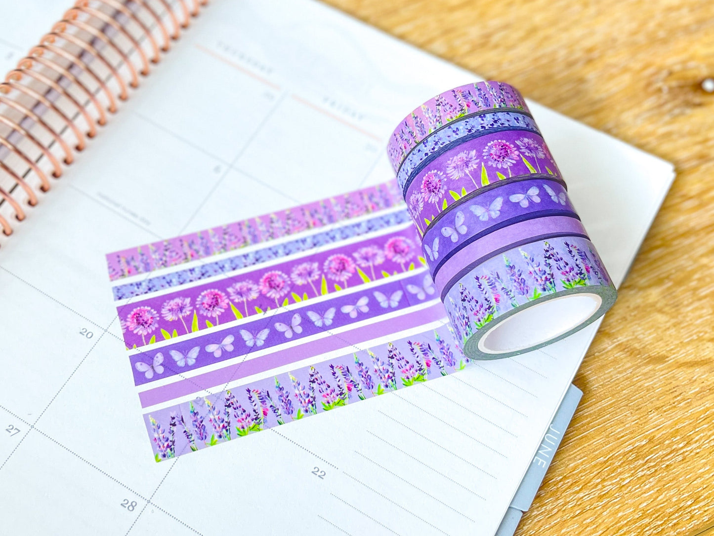 Lavender & Lilac Floral Purple Butterflies Spring Washi Tape Set (#W057)