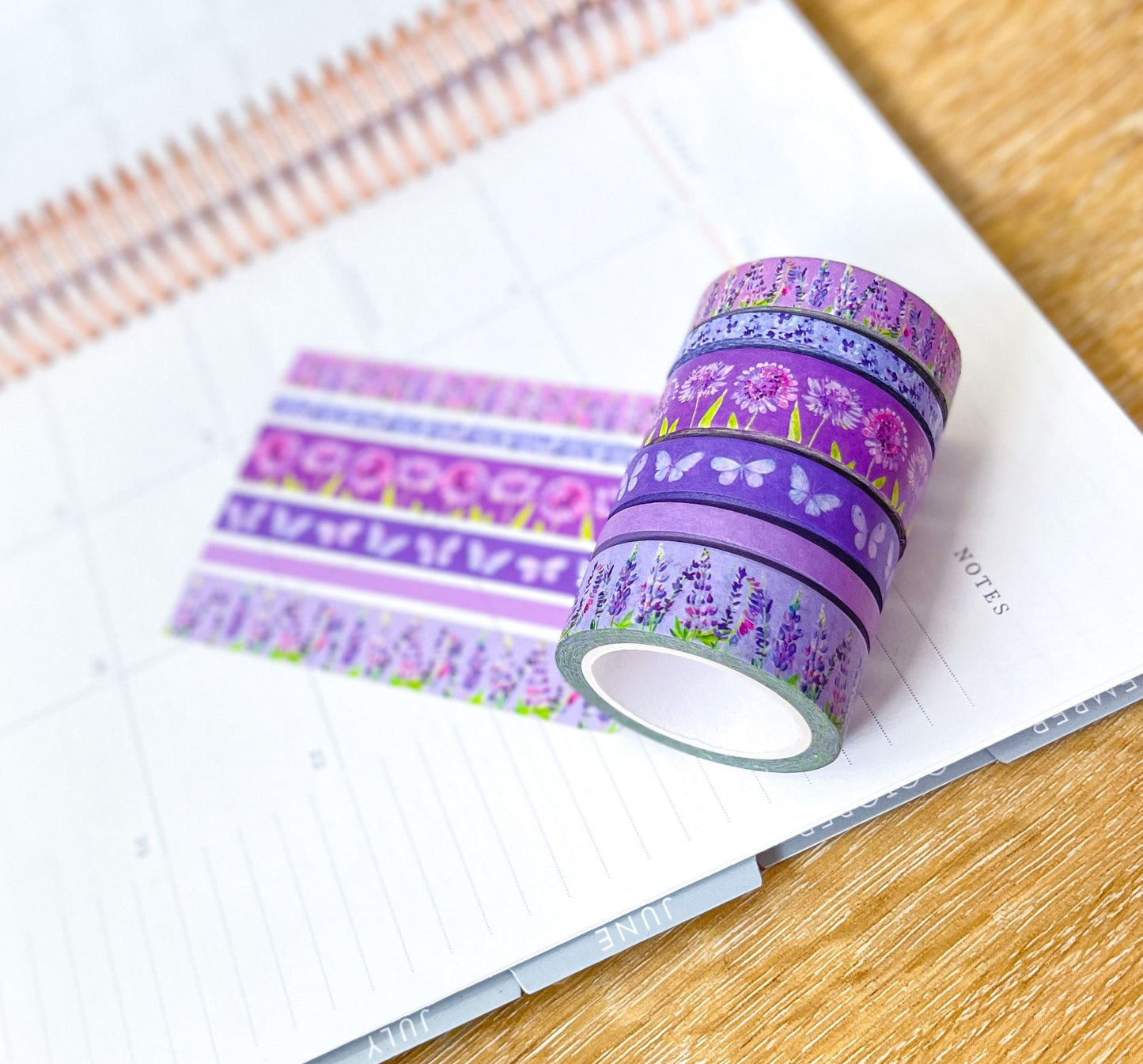 Lavender & Lilac Floral Purple Butterflies Spring Washi Tape Set (#W057)