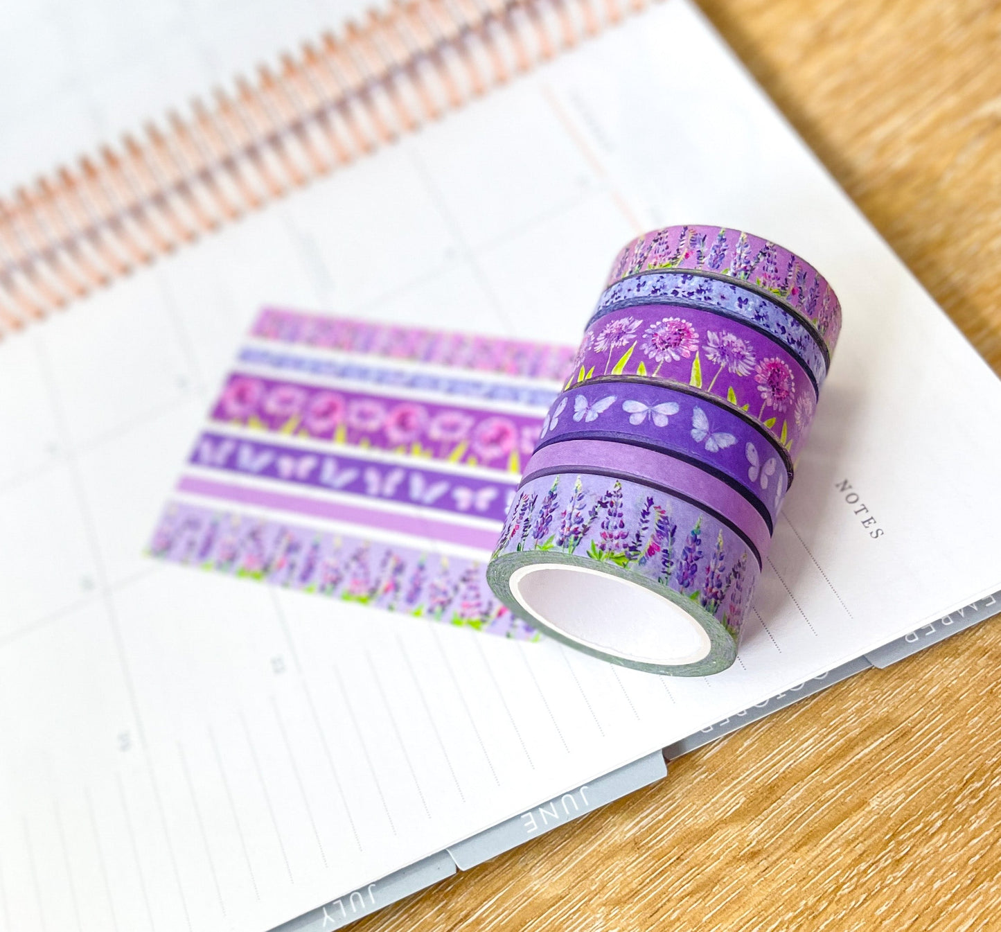 Lavender & Lilac Floral Purple Butterflies Spring Washi Tape Set (#W057)