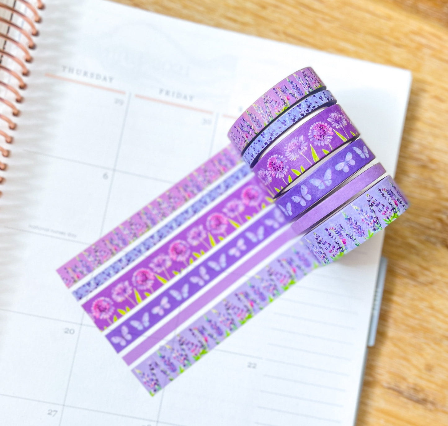 Lavender & Lilac Floral Purple Butterflies Spring Washi Tape Set (#W057)