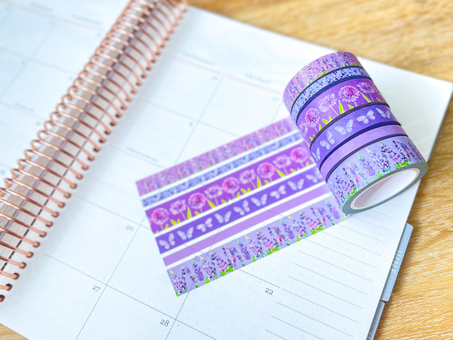 Lavender & Lilac Floral Purple Butterflies Spring Washi Tape Set (#W057)
