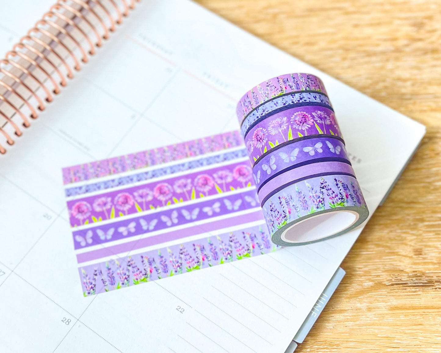 Lavender & Lilac Floral Purple Butterflies Spring Washi Tape Set (#W057)