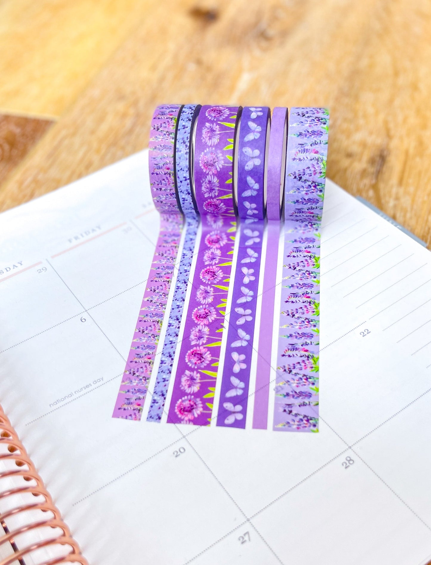 Lavender & Lilac Floral Purple Butterflies Spring Washi Tape Set (#W057)