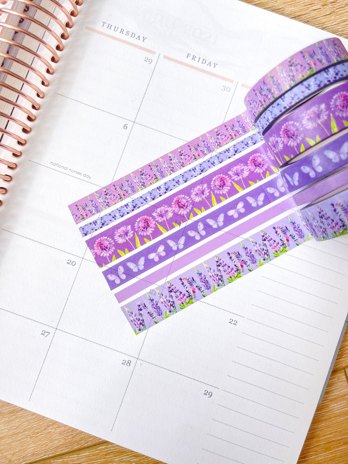 Lavender & Lilac Floral Purple Butterflies Spring Washi Tape Set (#W057)