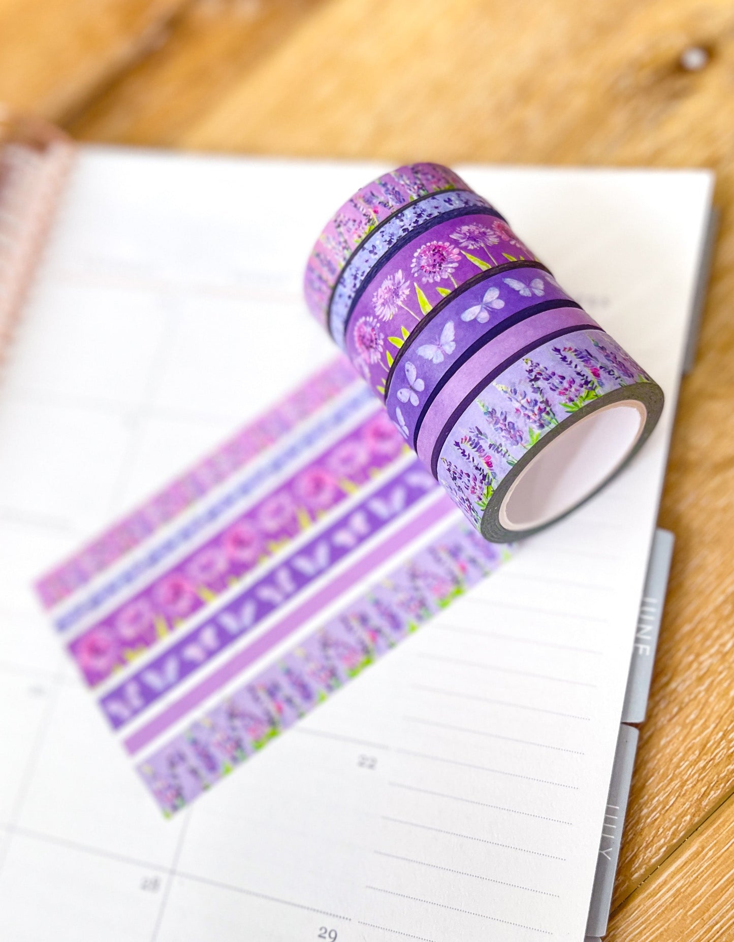 Lavender & Lilac Floral Purple Butterflies Spring Washi Tape Set (#W057)