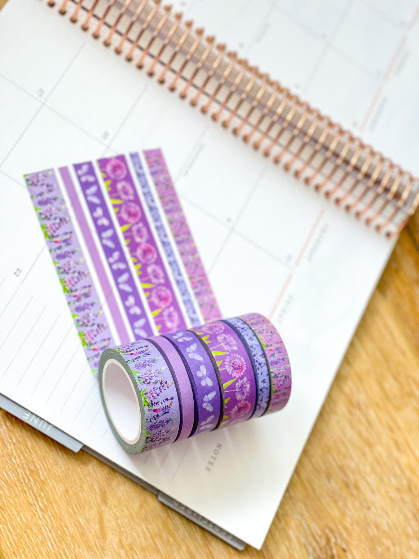 Lavender & Lilac Floral Purple Butterflies Spring Washi Tape Set (#W057)