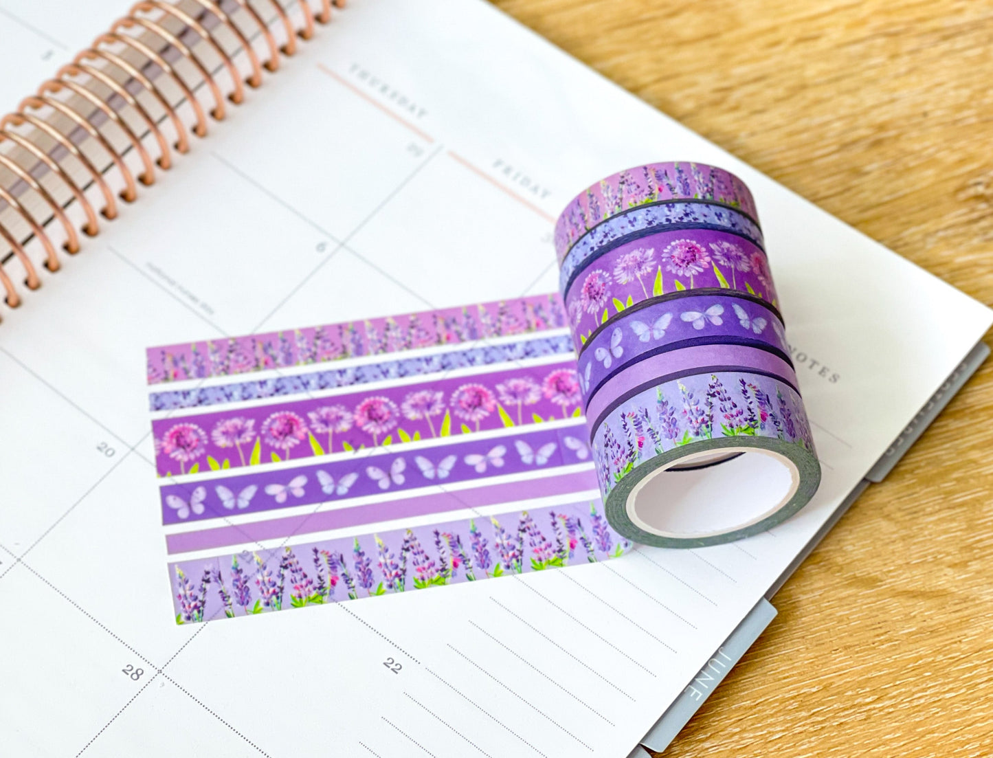 Lavender & Lilac Floral Purple Butterflies Spring Washi Tape Set (#W057)