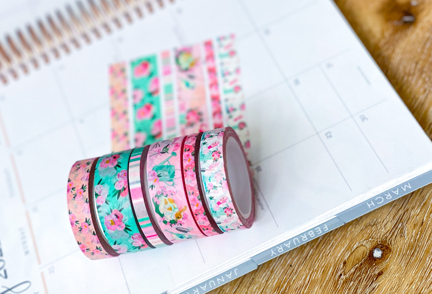 Pink & Teal Flowers Spring & Summer Washi Tape Set (#W058)