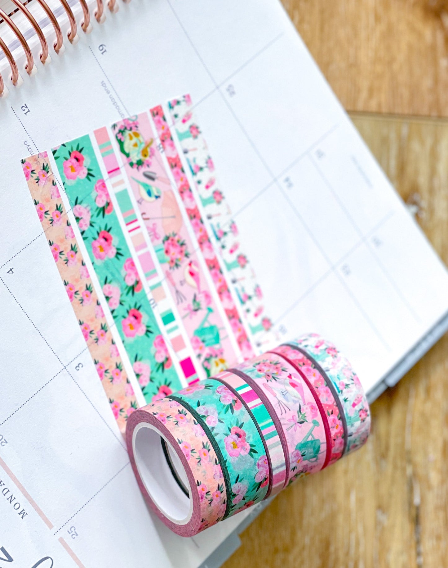 Pink & Teal Flowers Spring & Summer Washi Tape Set (#W058)