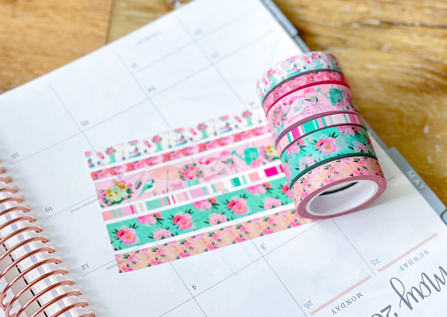 Pink & Teal Flowers Spring & Summer Washi Tape Set (#W058)