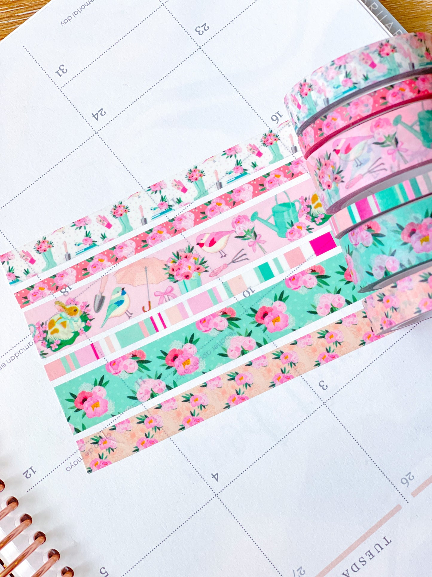 Pink & Teal Flowers Spring & Summer Washi Tape Set (#W058)