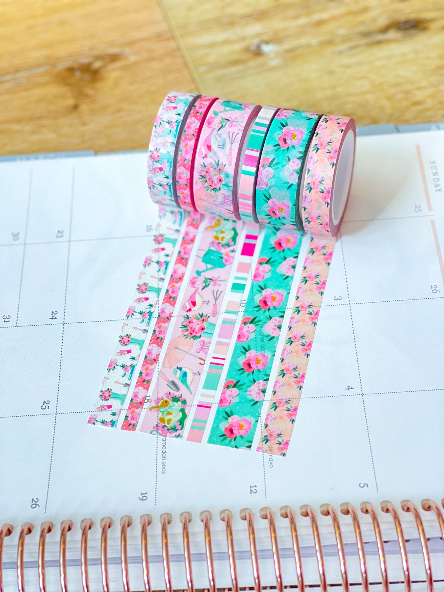 Pink & Teal Flowers Spring & Summer Washi Tape Set (#W058)