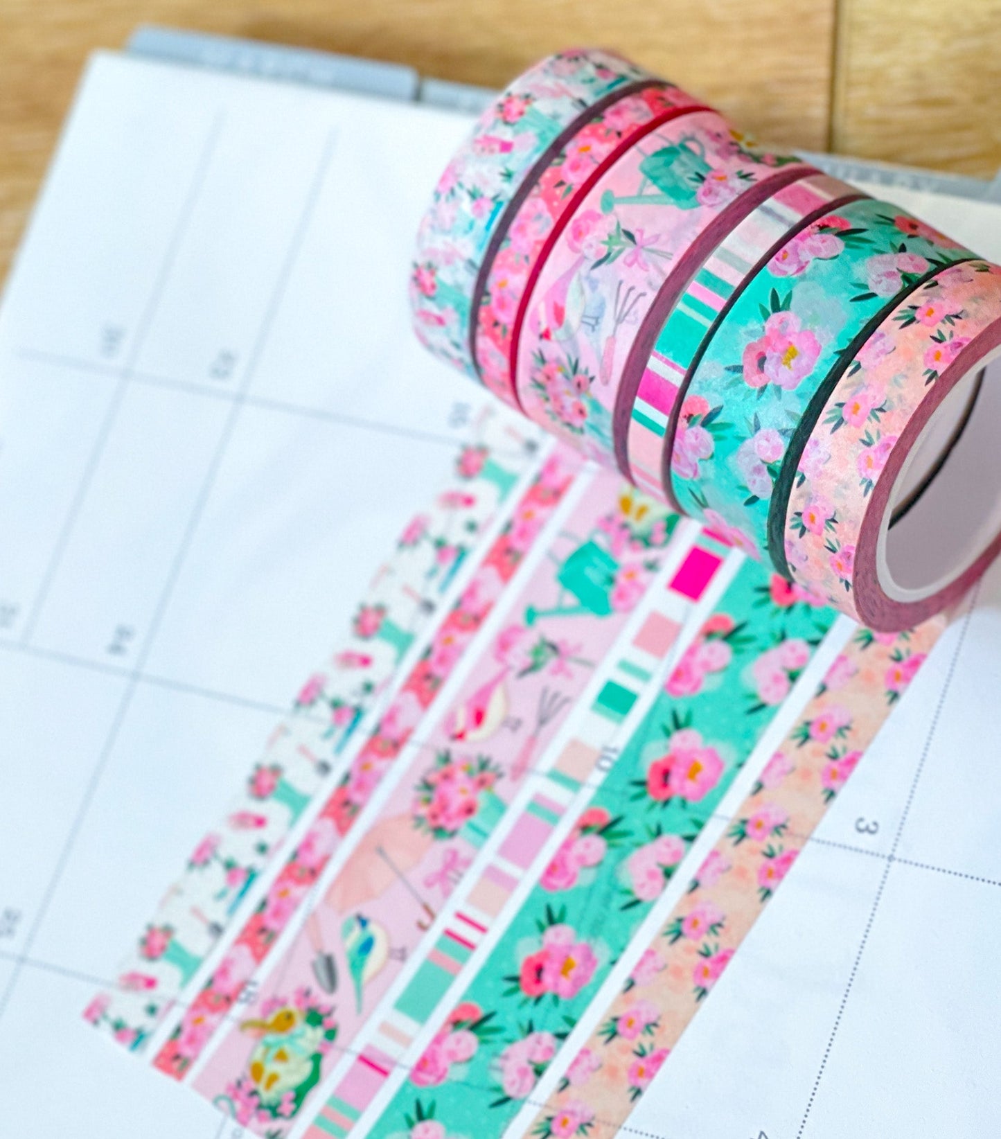 Pink & Teal Flowers Spring & Summer Washi Tape Set (#W058)