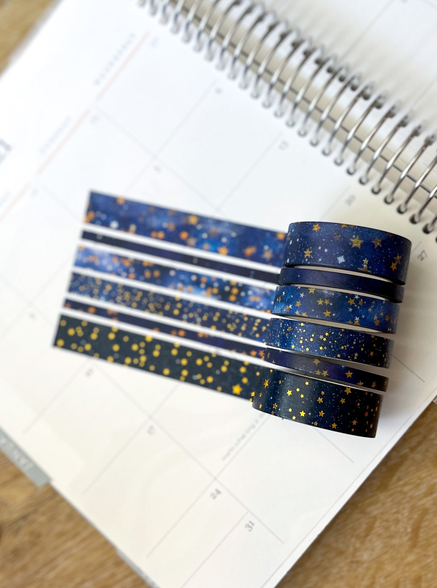FOILED Galaxy Stars Starlight Gold & Navy Holidays Washi Tape Set (#W074)