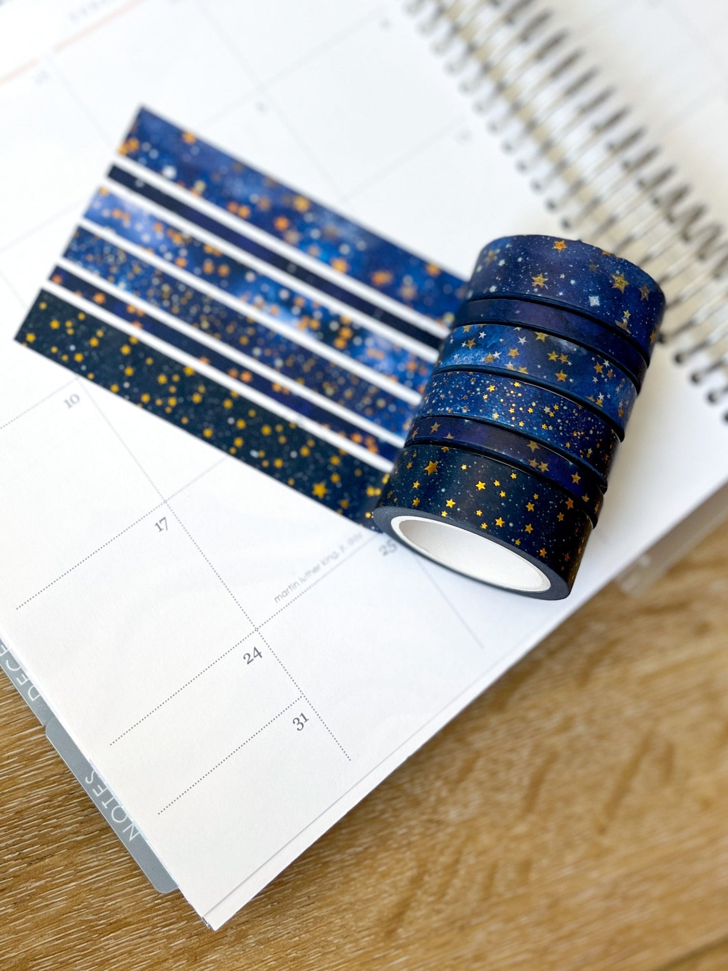 FOILED Galaxy Stars Starlight Gold & Navy Holidays Washi Tape Set (#W074)