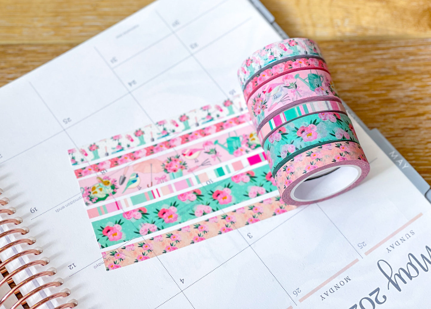 Pink & Teal Flowers Spring & Summer Washi Tape Set (#W058)