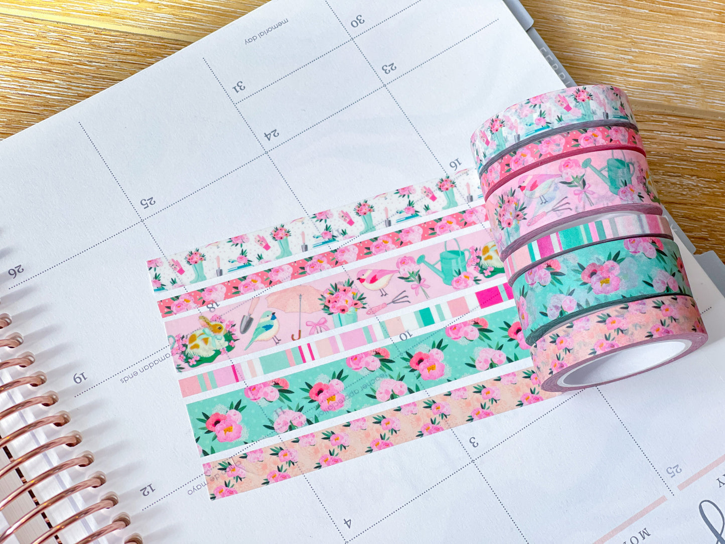 Pink & Teal Flowers Spring & Summer Washi Tape Set (#W058)