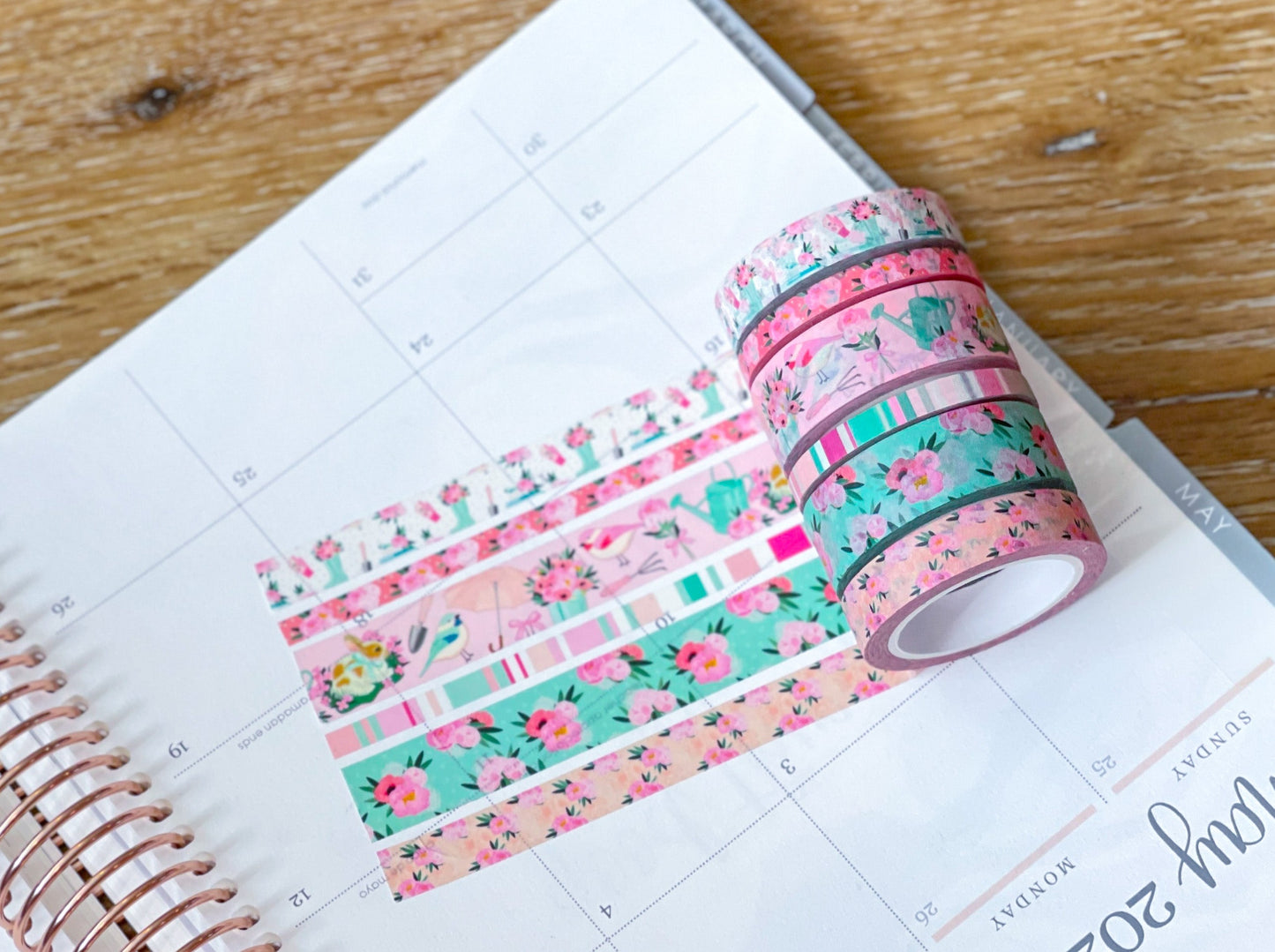 Pink & Teal Flowers Spring & Summer Washi Tape Set (#W058)