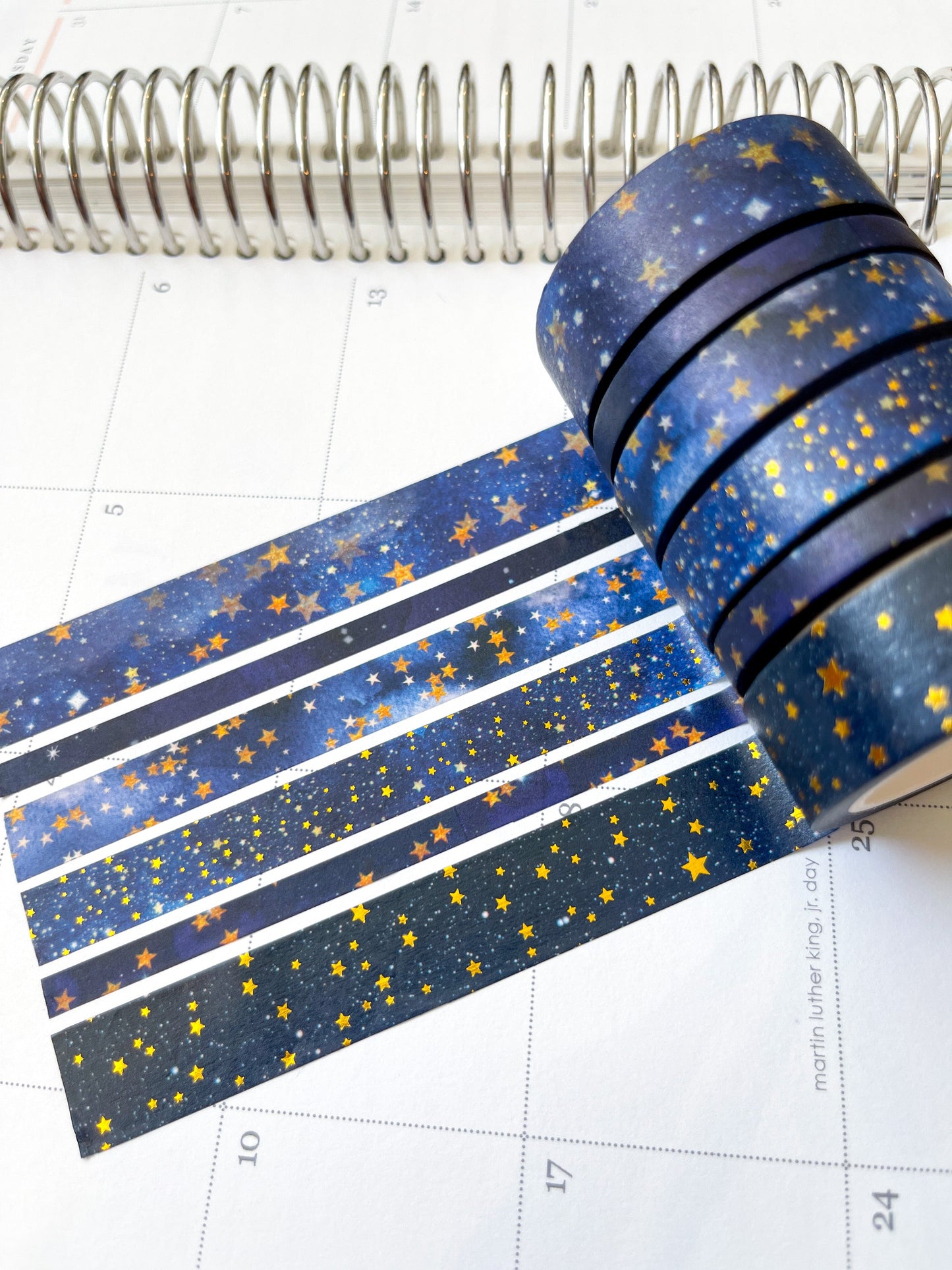 FOILED Galaxy Stars Starlight Gold & Navy Holidays Washi Tape Set (#W074)