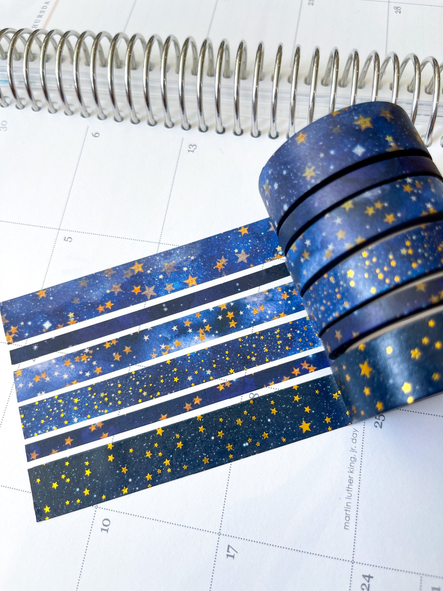 FOILED Galaxy Stars Starlight Gold & Navy Holidays Washi Tape Set (#W074)