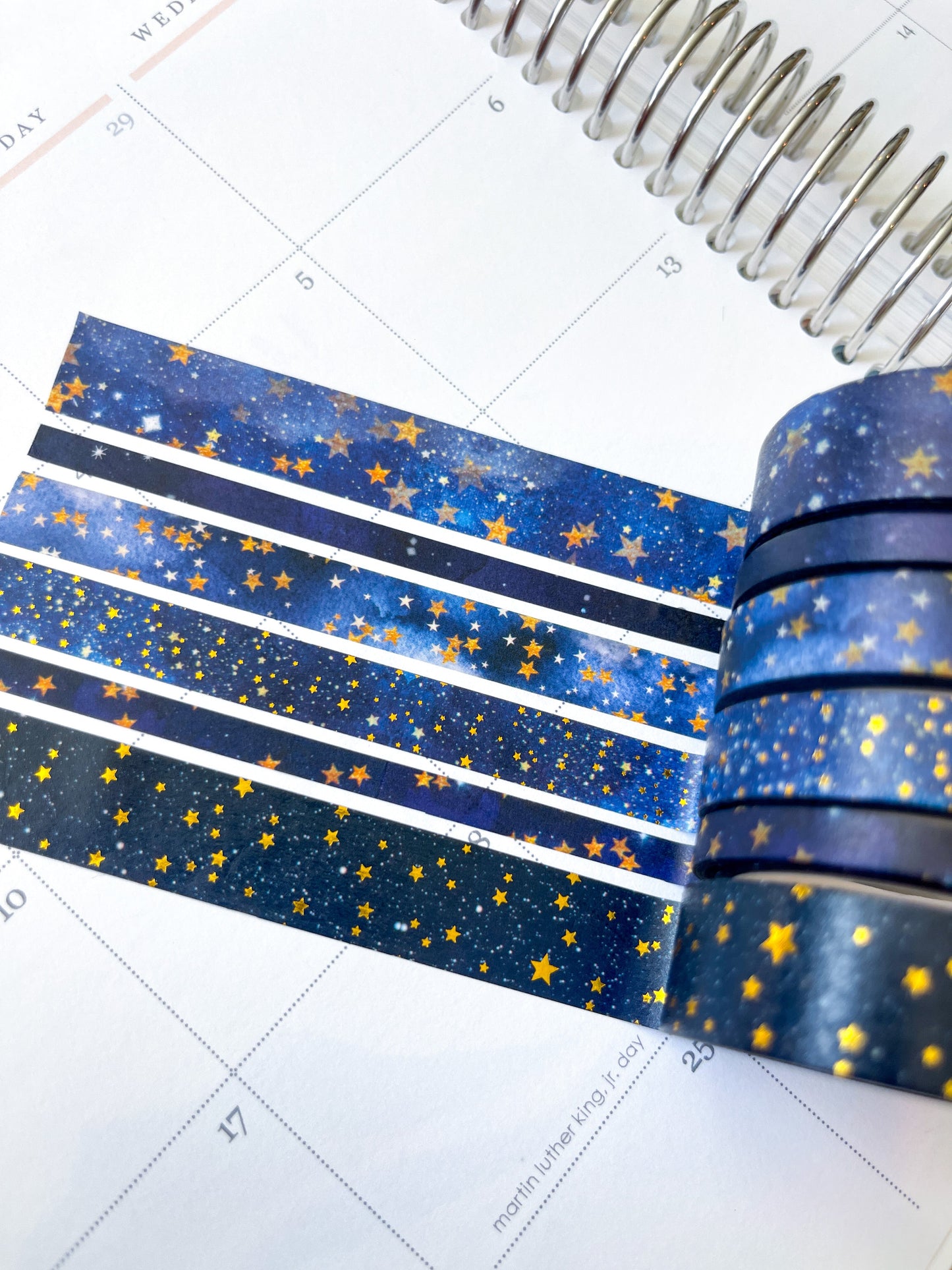 FOILED Galaxy Stars Starlight Gold & Navy Holidays Washi Tape Set (#W074)