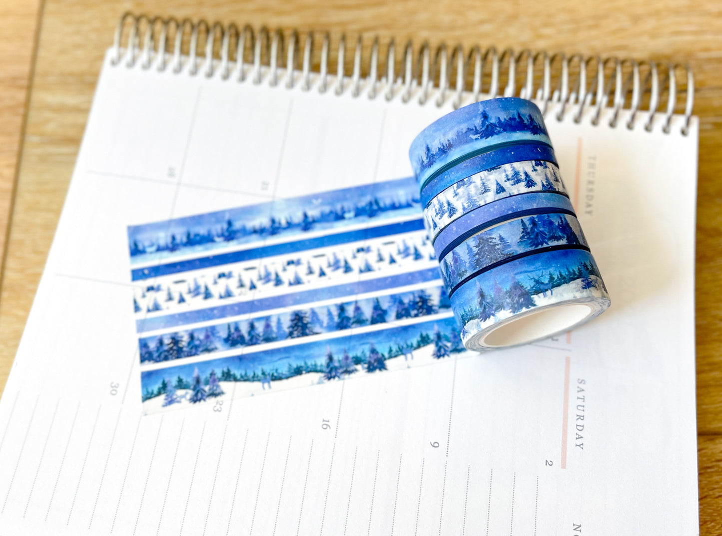 Snow & Forest Animals Navy Blue Trees Washi Tape Set (#W075)