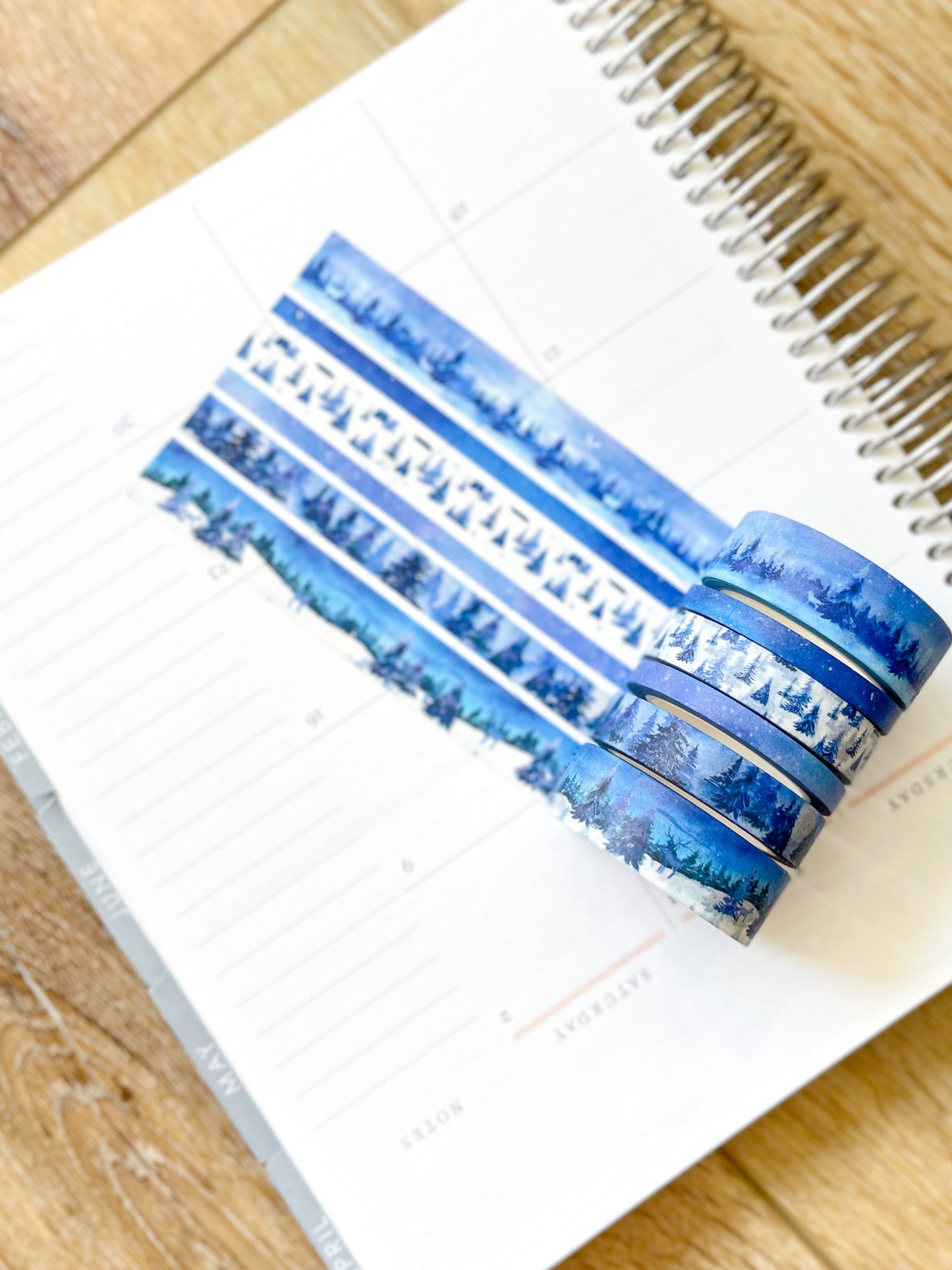 Snow & Forest Animals Navy Blue Trees Washi Tape Set (#W075)