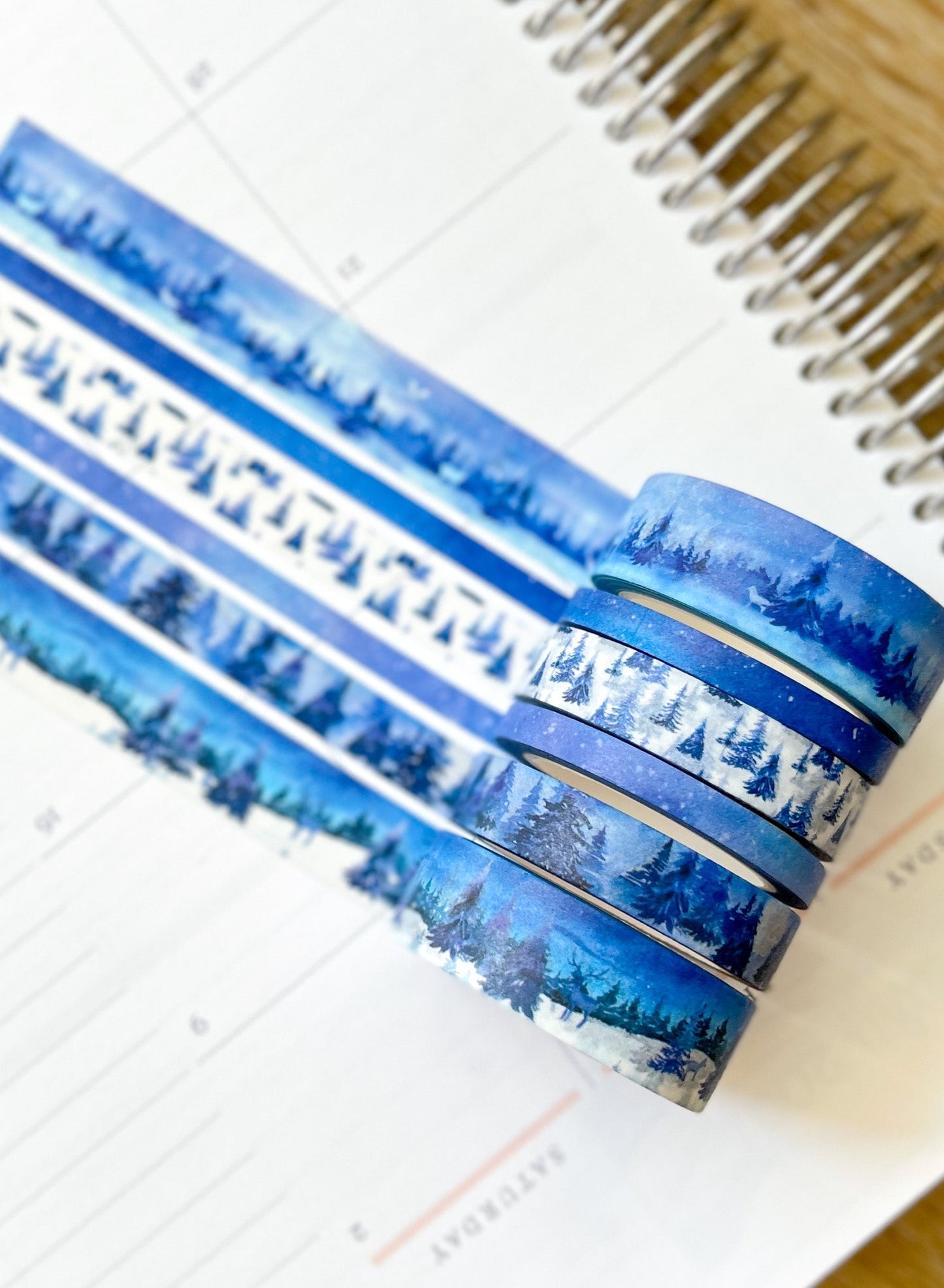 Snow & Forest Animals Navy Blue Trees Washi Tape Set (#W075)